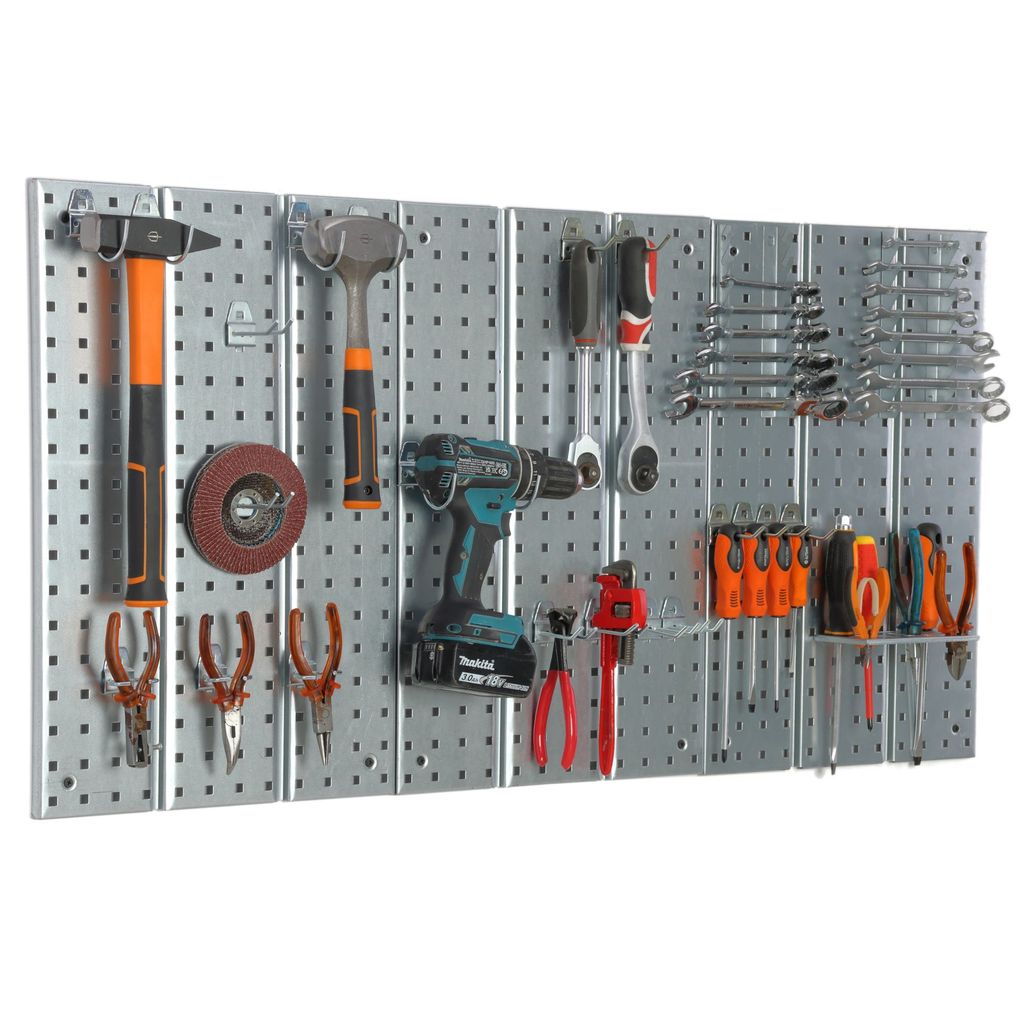 Werkzeugwand 116x59cm Metall Regalsystem mit Werkzeughaltern Hängeregal Garage