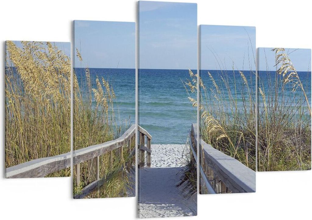 Bild auf Leinwand - Leinwandbild - 5 Teile - Strand Düne Strecke - 150x100cm - Wand Bild - Wanddeko - Wandbilder - Leinwanddruck - Bilder - Wandde...