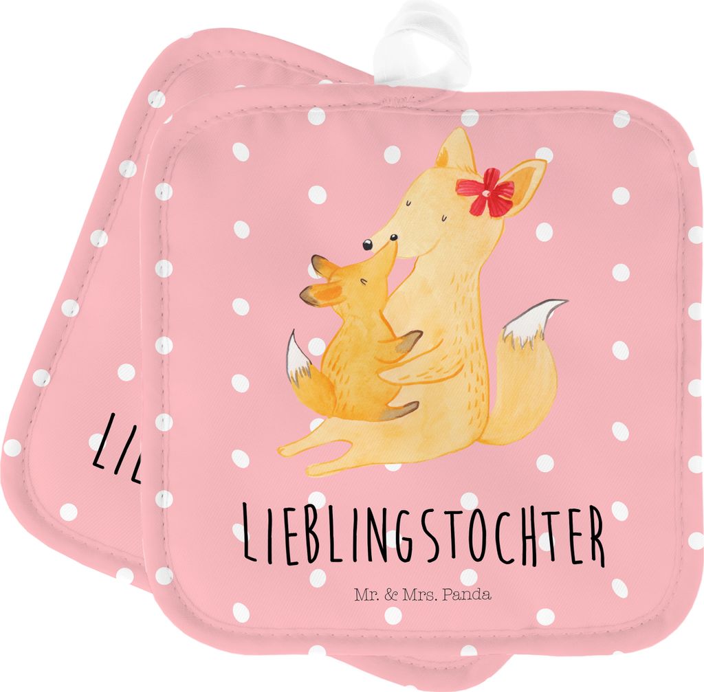 Mr. & Mrs. Panda Topfuntersetzer Fuchs Mama - Rot Pastell - Geschenk, Doppel Topflappen, Schoß, topfhalter, Tochter, im Doppelpack, Mutter, Kochla...