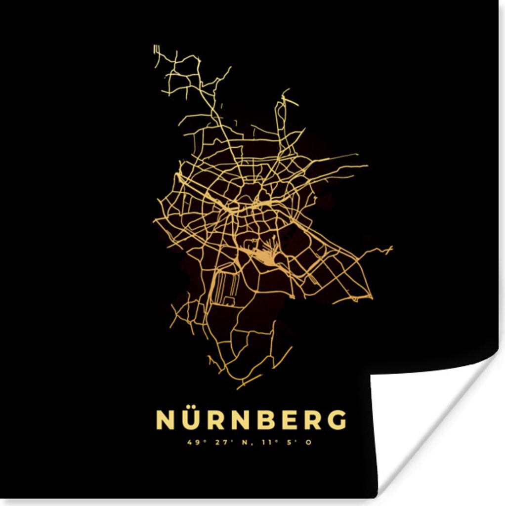 MuchoWow Poster Gold - Stadtplan - Nürnberg - Karte 30x30 cm - Wandposter - Printing