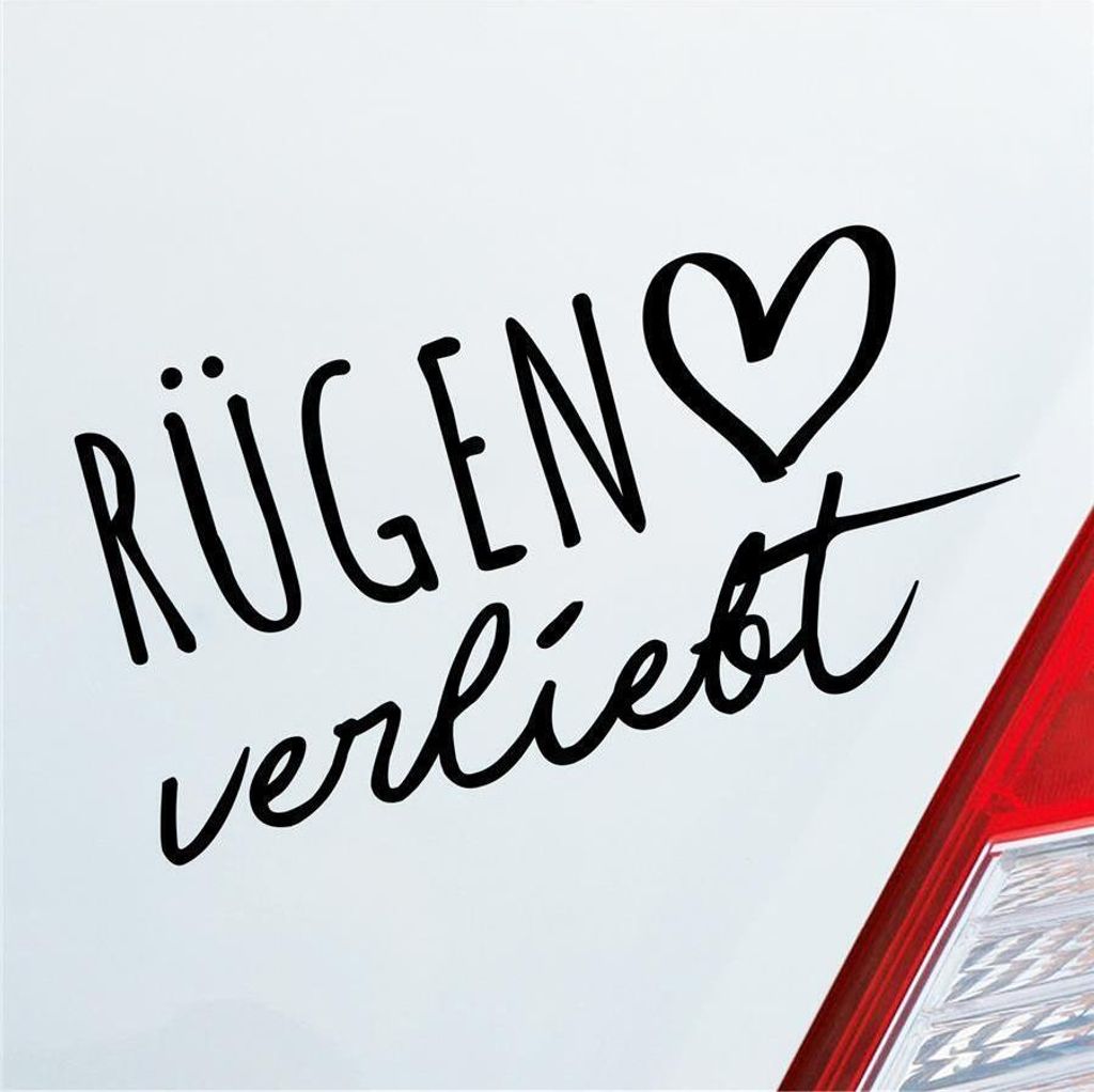 Auto Aufkleber Rügen verliebt Herz Insel Ostsee Liebe Car 19x10 cm Schwarz Glanz Sticker Heckscheibenaufkleber
