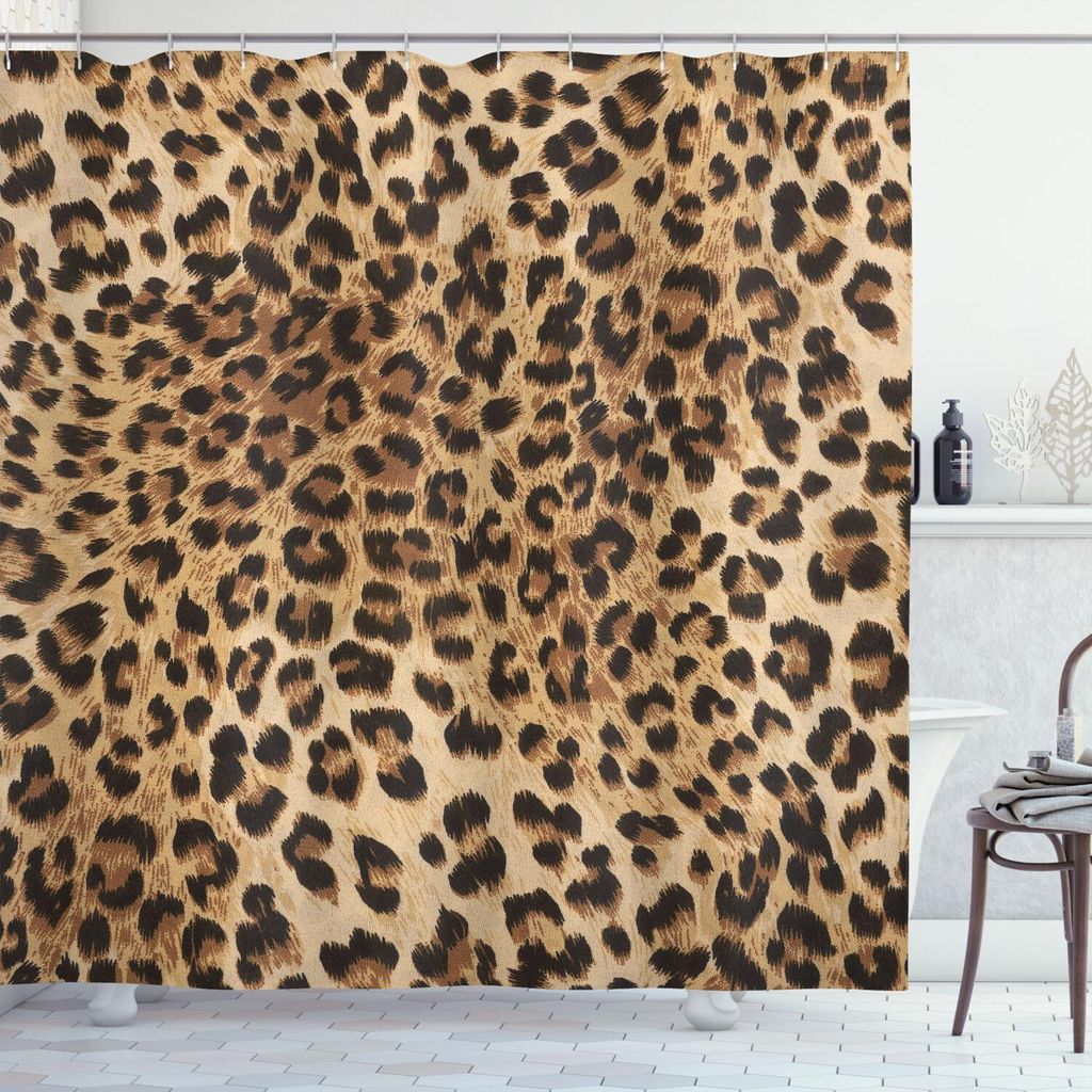 ABAKUHAUS Leopard-Druck Duschvorhang, Haut-Muster einer wilden afrikanischen Safari Tier leistungsstarke Panthera große Katze, 175 x 220 cm, Pale ...
