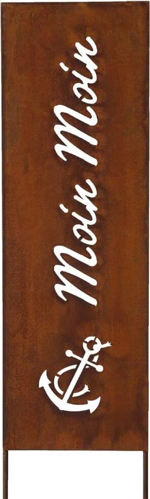 Schild Spruchtafel Gartenschild Edelrost rostige Gartendeko 115cm Edelrost Moin Moin