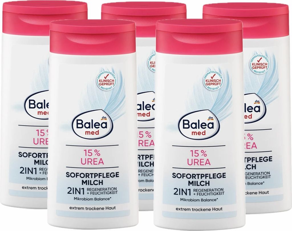 5 x Balea MED - Bodylotion Sofortpflegemilch 2in1 mit 15% Urea 5 x 250 ml