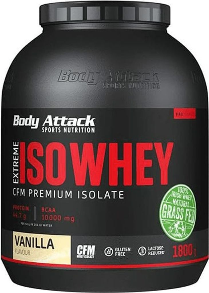 Body Attack - Extreme Iso Whey (Whey Isolate) Protein Pulver für Muskelaufbau, Eiweißpulver – Vanilla / 1800g