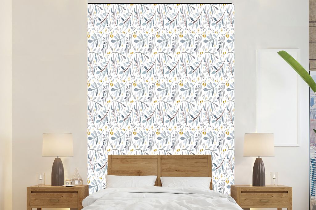 MuchoWow Fototapete für Wohnzimmer oder Schlafzimmer Wandtapete Vinyl Motivtapete Vintage - Pflanzen - Pastell - 200x300 cm - Wanddekorationen