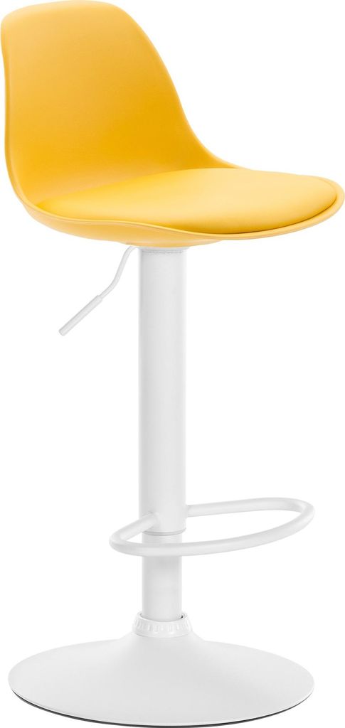 Barhocker LUNOR - Kunststoff Gelb 39x43x82 cm Weiß | Barstuhl Höhenverstellbar Mit Lehne Drehbar Tresenhocker Tresenstuhl Kneipenhocker Kneipenstuhl