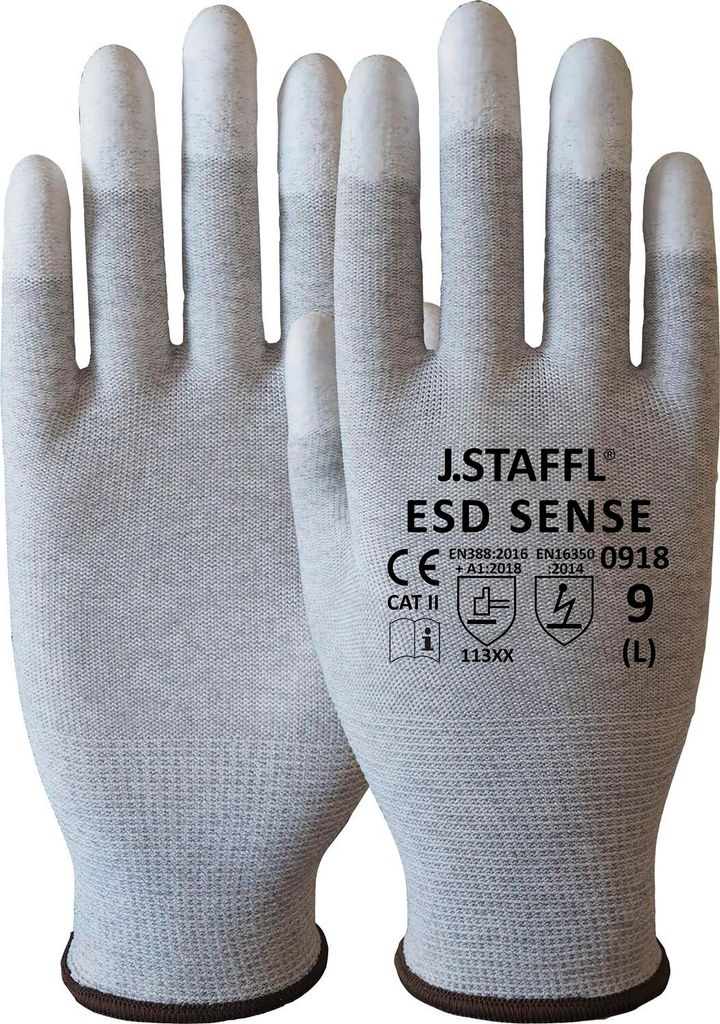 Staffl Schutzhandschuh ESD-Sense, Größe 9, grau, Polyester/Karbon, PolyurethanBeschichtung, 12 Paar