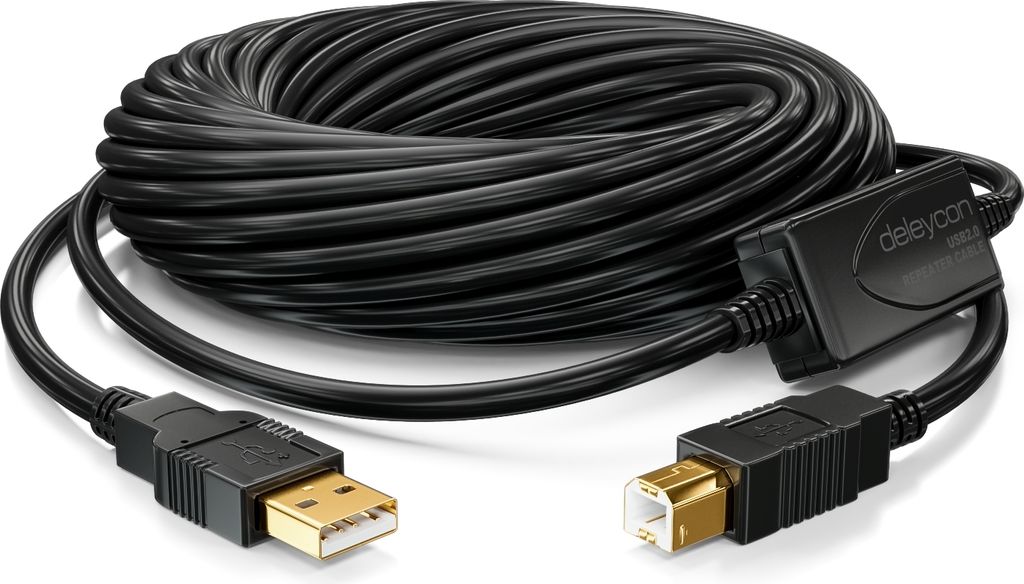 DeleyCON 15m Aktives USB 2.0 Kabel – Mit Signalverstärker Für Drucker & Scanner, Stecker A Auf B