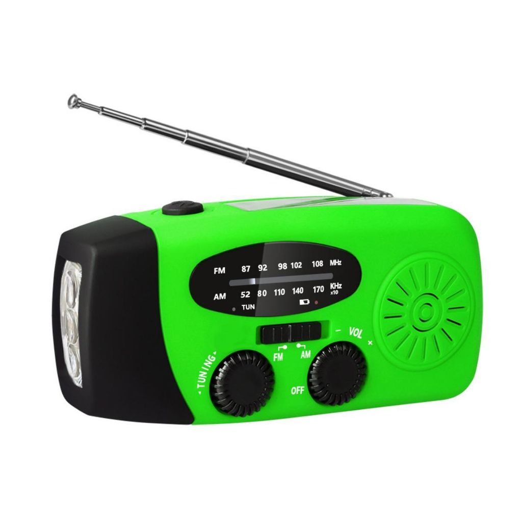 FORSMANO Notfallradio mit LED Taschenlampe, AM/FM/WB, Solar Handkurbel, USB Powerbank, IPX3 wasserdicht, 600mAh Output, mobiles Radio, Grün