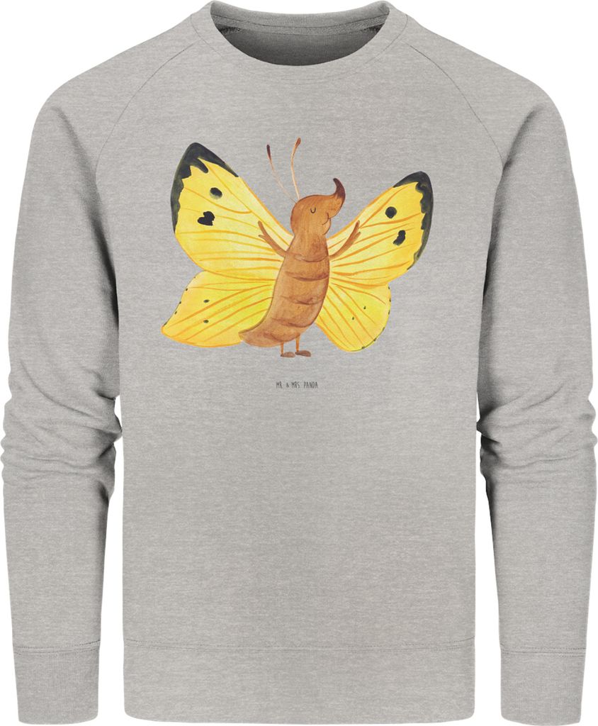 Mr. & Mrs. Panda Nachhaltiger Pullover Schmetterling Zitronenfalter Größe S - Heather Grey - Geschenk, Fakt, Lustige Sprüche, Liebe, Motivation,...