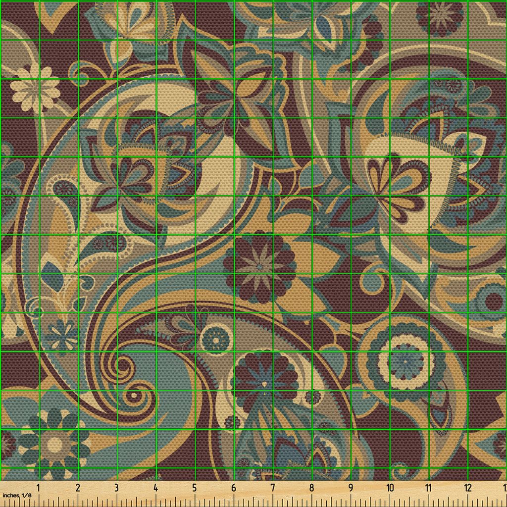 ABAKUHAUS Paisley Gewebe als Meterware, Iranischer Hippie-themenorientierter geistiger strukturierter Blumenverzierungs-persischer Grafik, 10 M (14...
