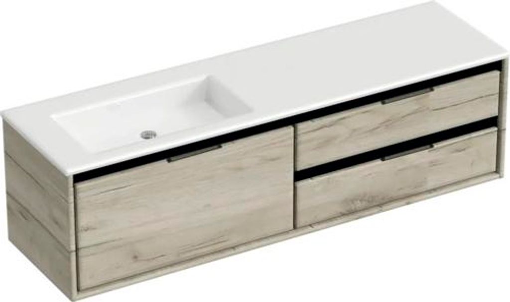 Badmöbel-Set Sanox Loft BxHxT 160,5 x 47 x 45,5 cm Frontfarbe craft oak 2-teilig mit Waschtisch Mineralguss Becken links
