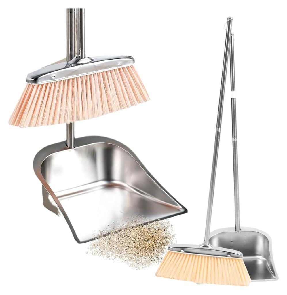 Besen mit Staubauffänger, verstellbar, für den Außenbereich – Reinigungswerkzeug für Boden, Edelstahl, für Haus, Wohnzimmer, Schlafzimmer, B...