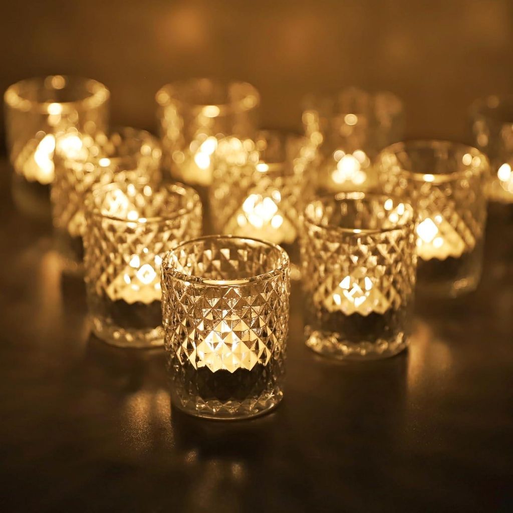 Klare Teelichthalter Glas mit 12, Teelichtgläser Vintage als Raumdekoration, Transparenter Teelichter Gläser als Windlichter Tischdeko Weihnachts...