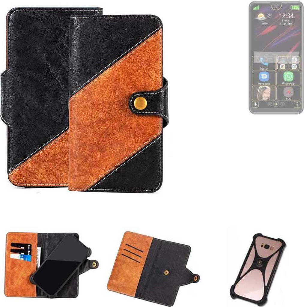K-S-Trade Handyhülle Schutzhülle Bookstyle Case Wallet-Case kompatibel mit Bea-fon M6s Handy Cover Bumper Klapphülle schwarz hellbraun 1x