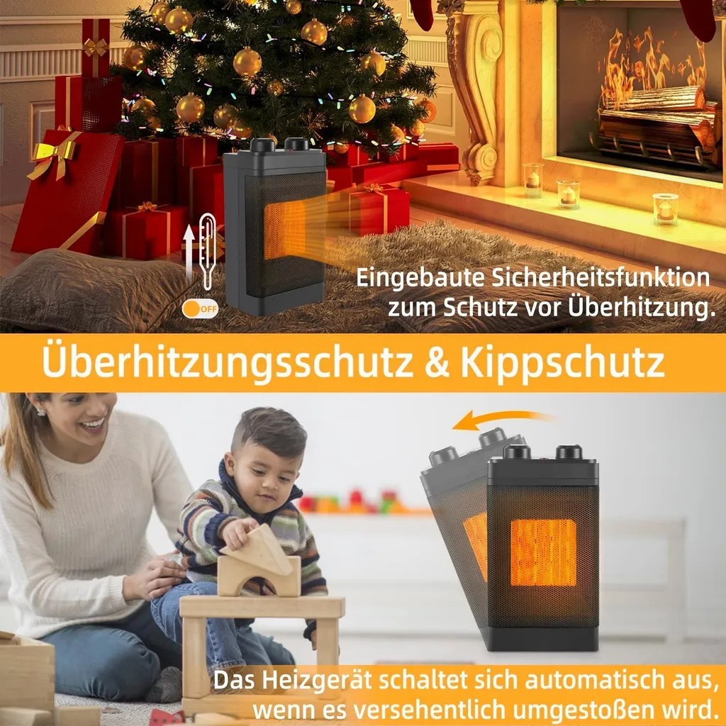 Chauffage d'Appoint Électrique Silencieux et Portable avec Oscillation - 4