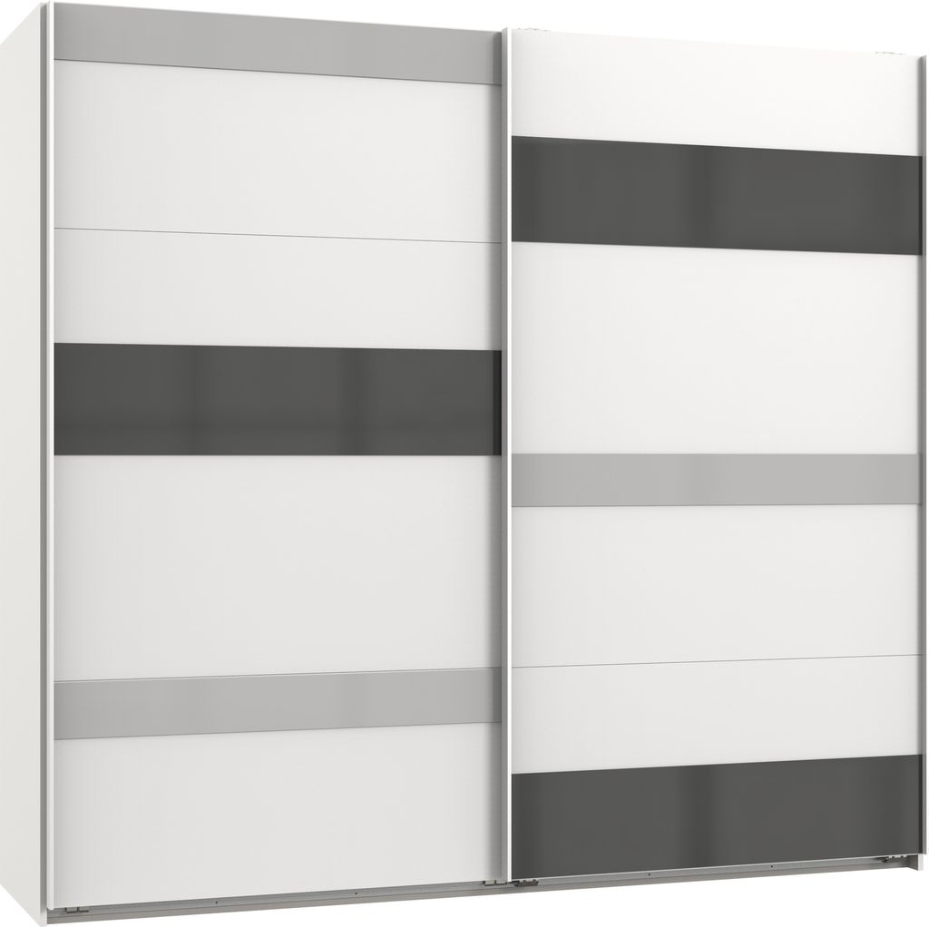 Schwebetürenschrank "Monaco" in WEISS+ABS. GLAS GREY+GLAS LIGHT GREY mit 2 Türen und 2 Einlegeböden. Abmessungen (BxH) 225x210 cm
