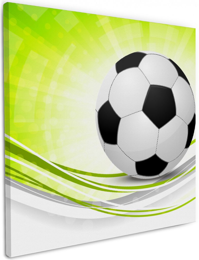 Wallario Premium Leinwandbild Fußball - grün weiße Wellen Muster in Größe 50 x 50 cm
