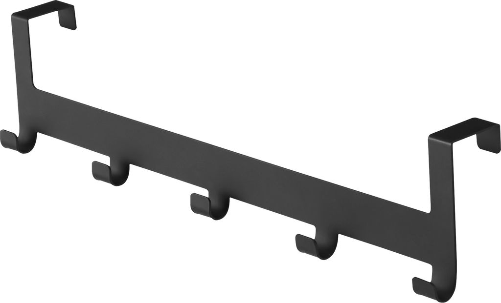 Türgarderobe, Türhaken zum Einhängen, Garderobenleiste mit 5 Haken, Handtuchhalter ohne bohren, Garderobenhaken aus Metall, schwarz, 44 x 10 cm