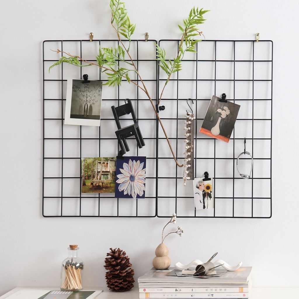 Wandregal, Fotowanddekoration, Schreibtischdekoration, Memoboards für Küche, Wohnzimmer, Schlafzimmer, Maße 44 cm x 30 cm, 2er-Set (schwarz)