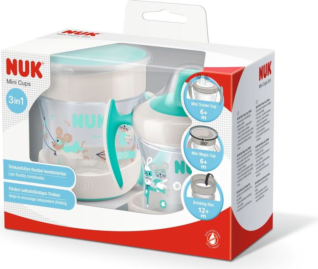 NUK Mini Cups 3 in 1, Set, 0,16 l, Grün, Polypropylen, Produktbild 