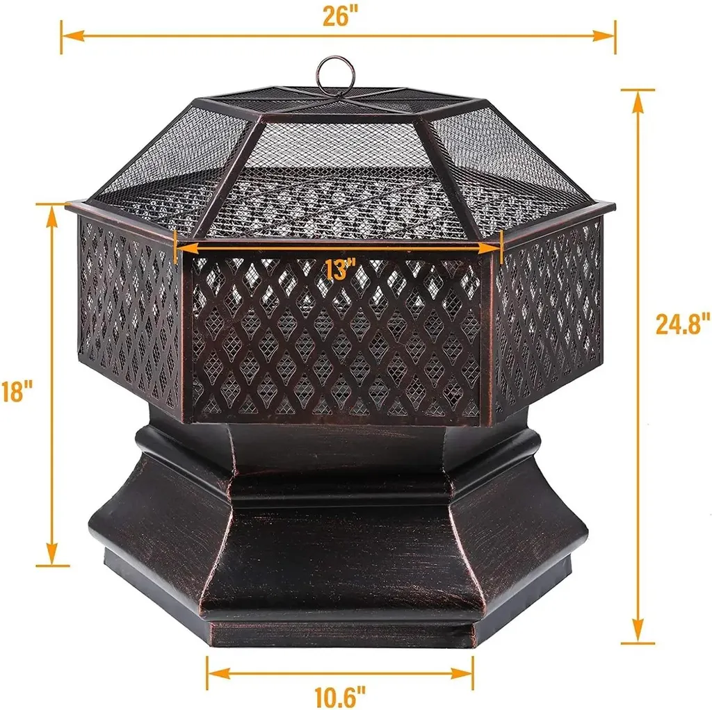 Barbecue de jardin hexagonal 66 cm laiton, résistant et simple à monter