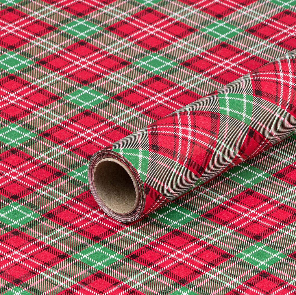 Geschenkpapier Schottenkaro, Rot, Grün, 0,70 x 10 m - Geburtstag & Weihnachten