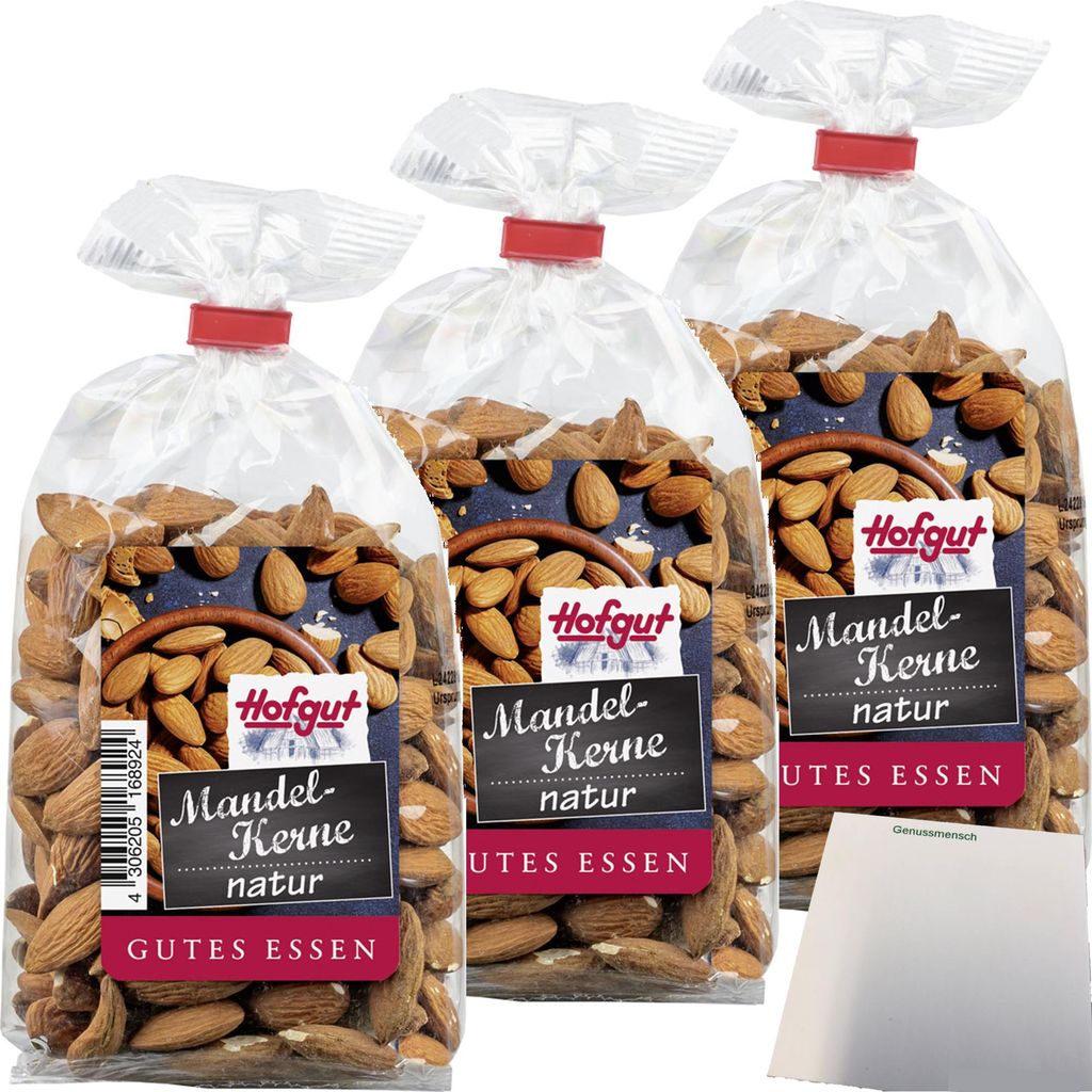 Hofgut Mandelkerne natur braun 3er Pack (3x200g Beutel) + usy Block