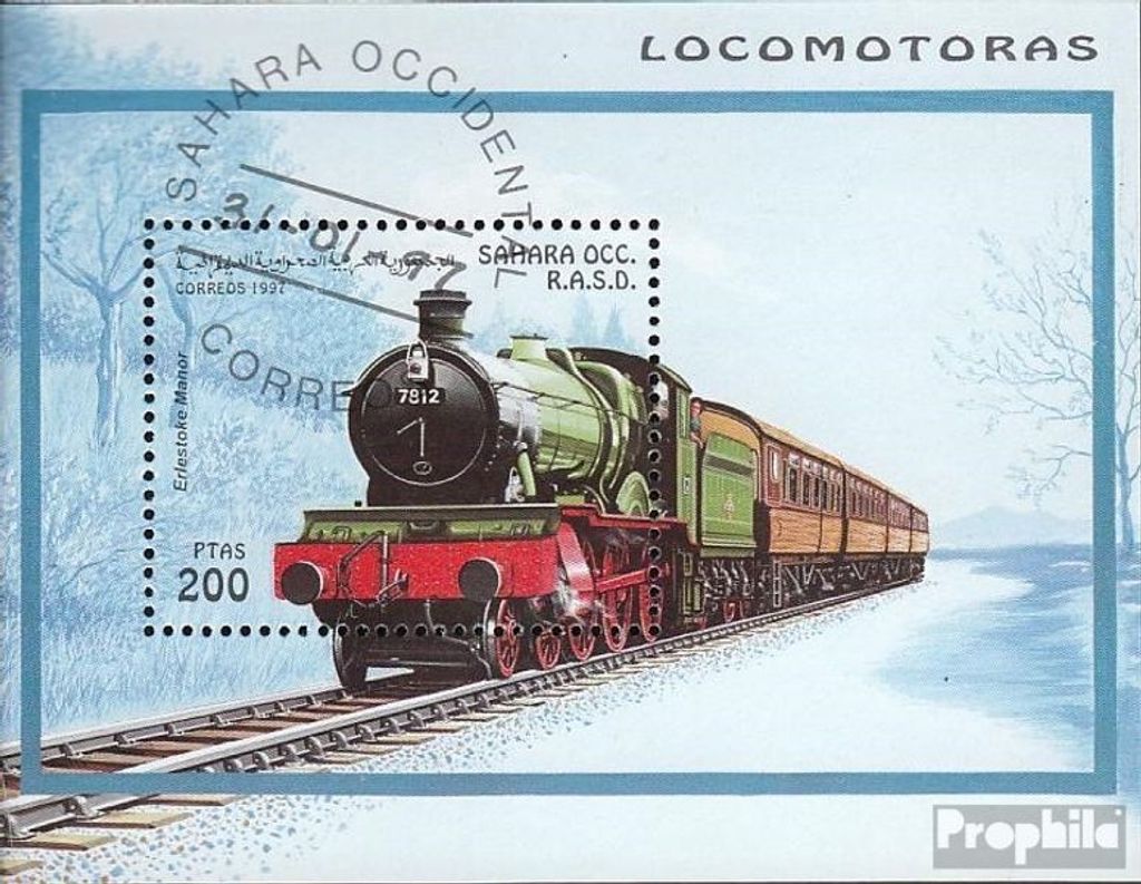Briefmarken Sahara 1997 Mi Ausgabe der Exilregierung ohne Gültigkeit im int. Postverkehr Nr.26 gestempelt Lokomotive