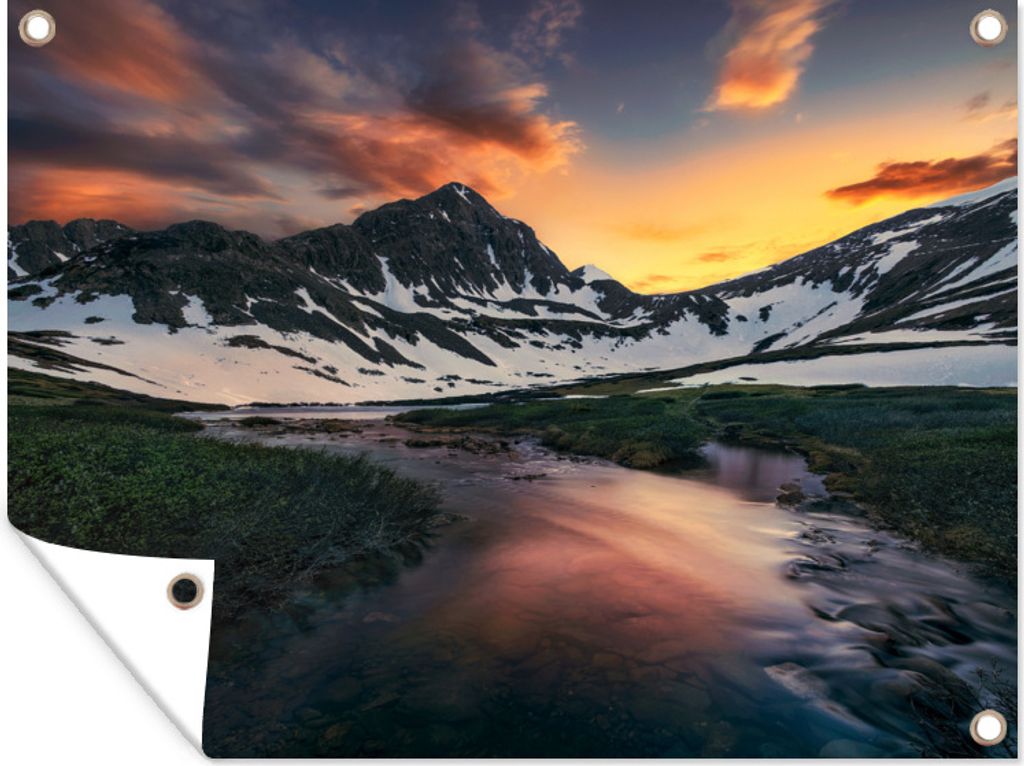 MuchoWow 120x90 cm Outdoor-Poster Gartendeko Sichtschutz Garten Poster für den Garten Schmelzendes Inlandeis bei Sonnenuntergang