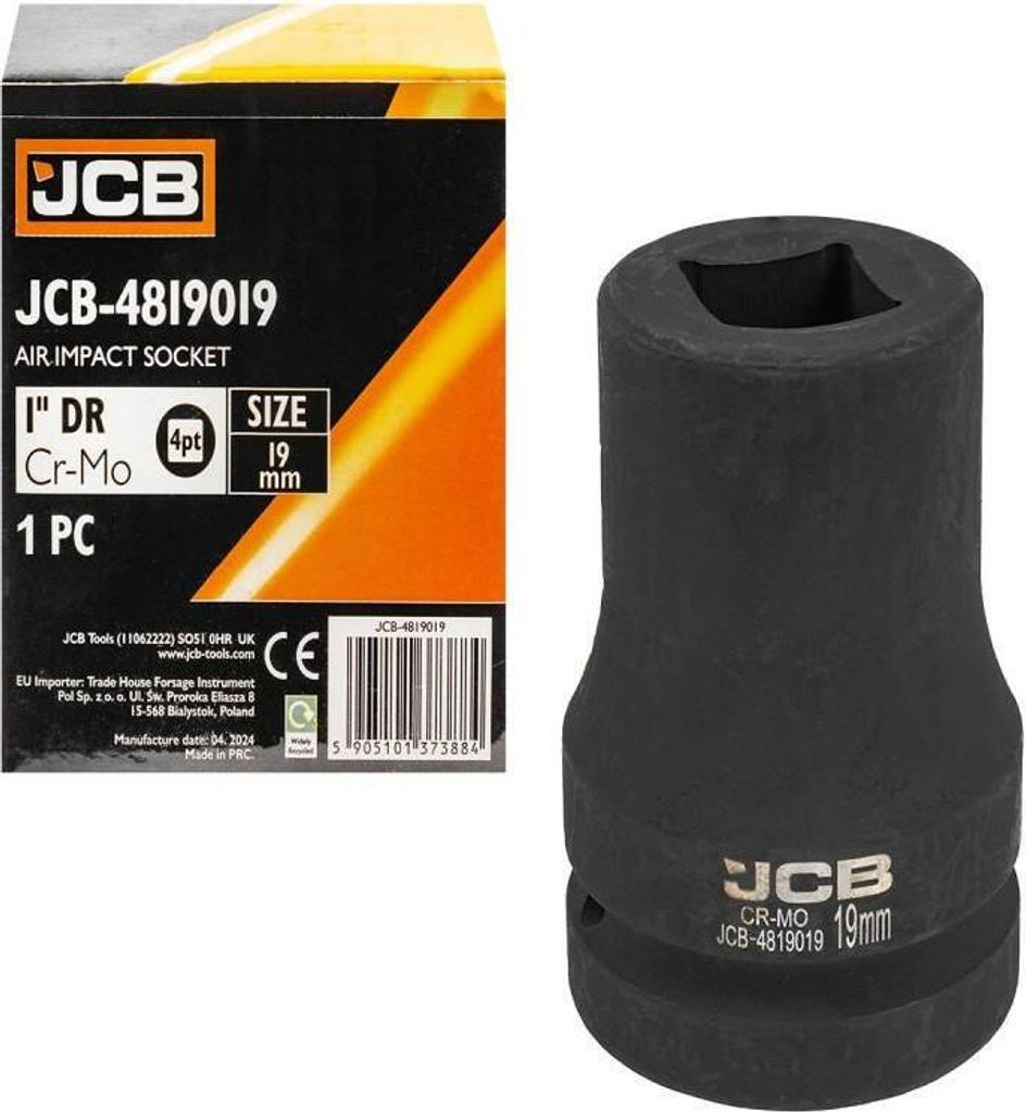 JCB | Schlagschraubereinsatz, Vierkant, 19mm, Schlagschrauber Nuss, Kraftnuss, Steckschlüssel Einsatz