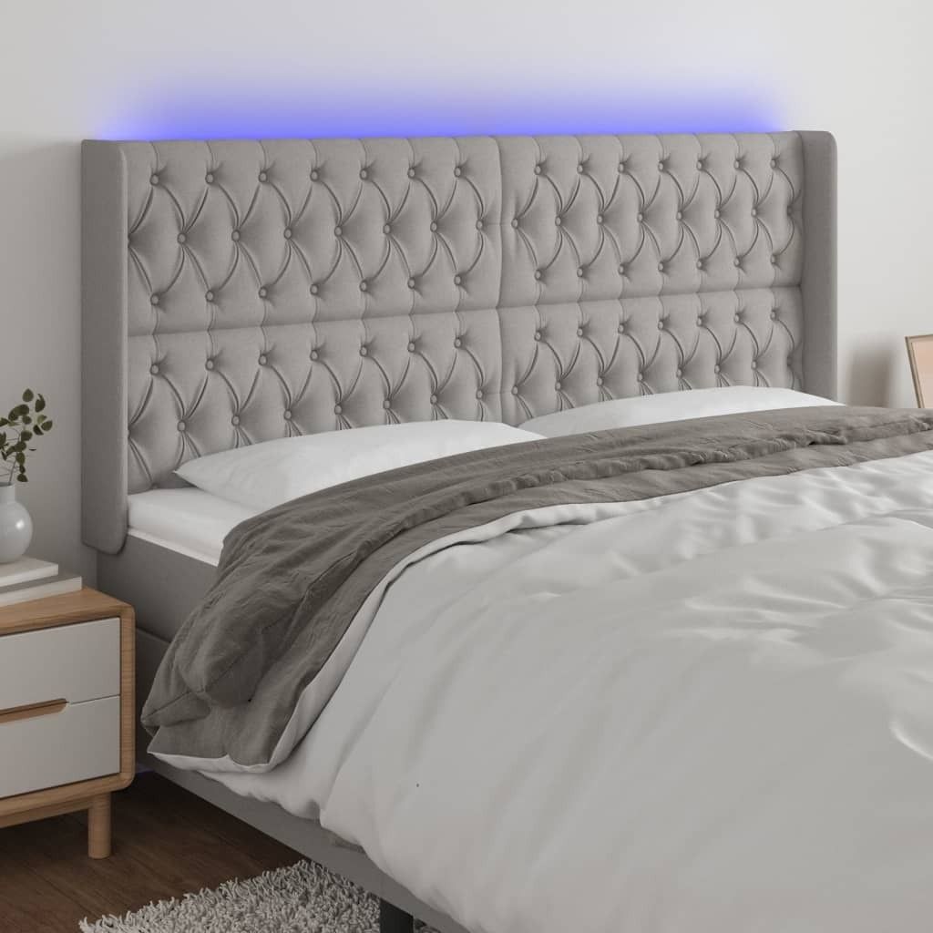 vidaXL LED Kopfteil Hellgrau 183x16x118/128 cm Stoff - LED Kopfteil - LED Kopfteile - Kopfteil - Bett-Kopfteil