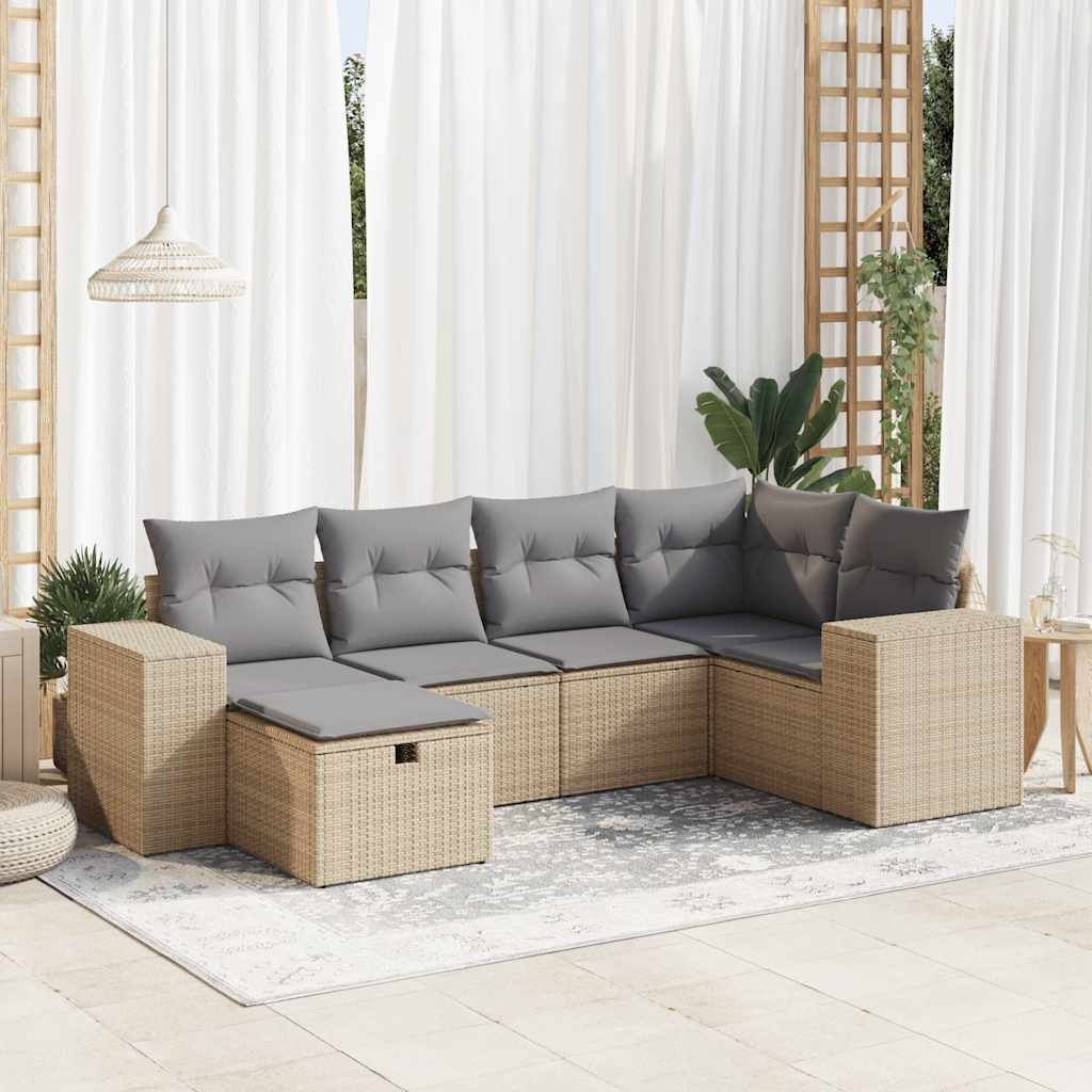 Maison Exclusive - 6-tlg. Garten-Sofagarnitur mit Kissen Beige Poly Rattan
