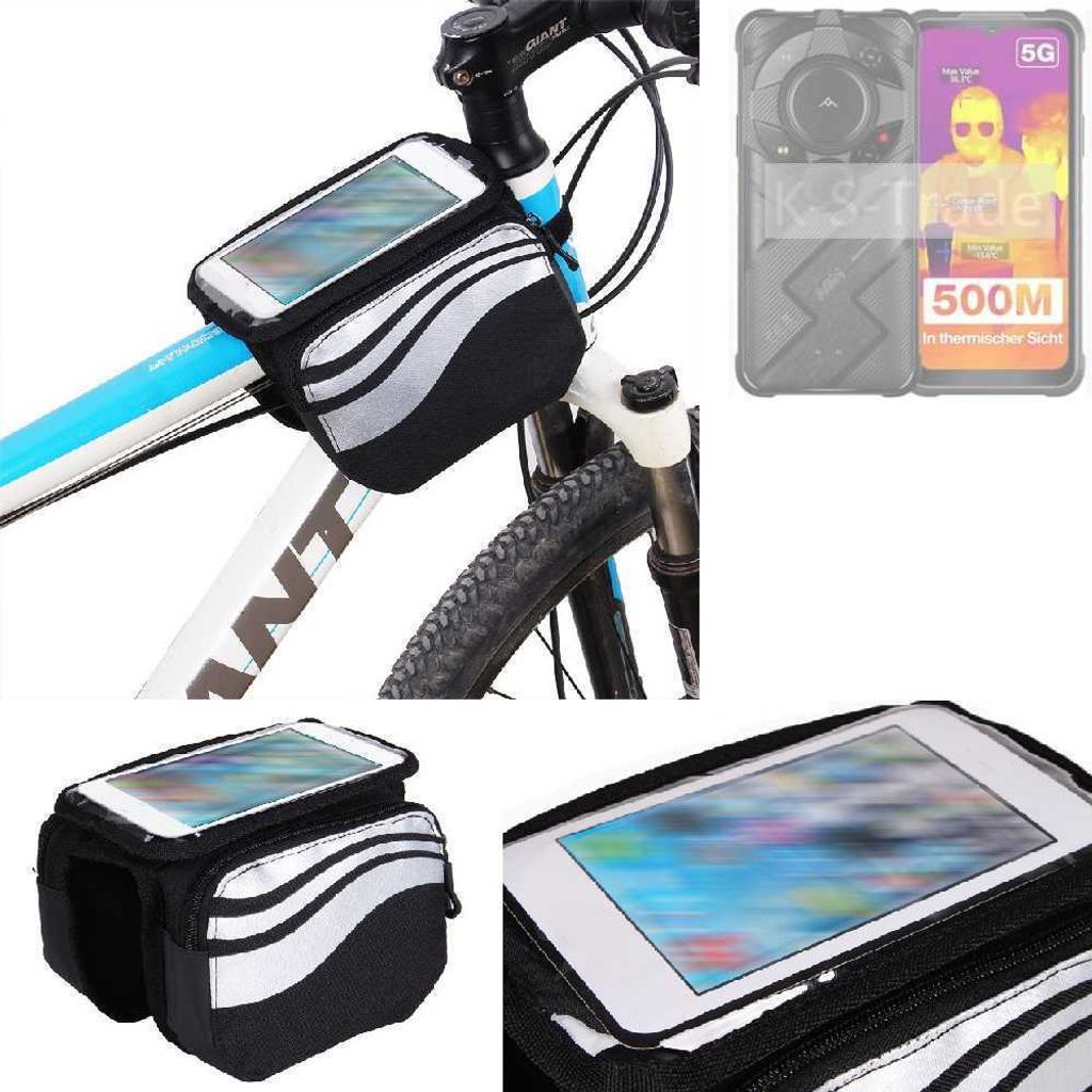K-S-Trade Rahmentasche Fahrrad-Halterung kompatibel mit AGM G2 Guardian Rahmenhalterung Fahrrad Handyhalterung Fahrradtasche Handy Smartphone