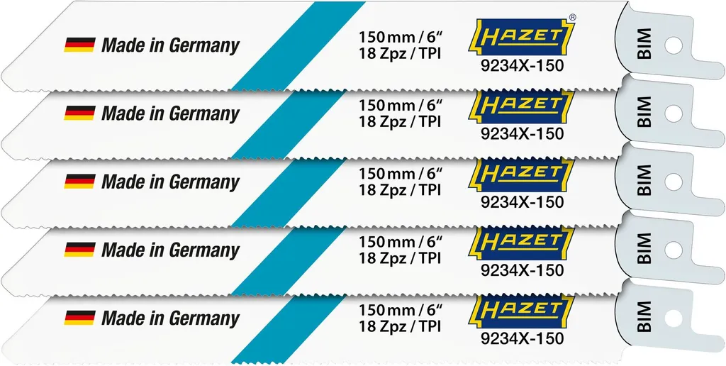 Lot de 5 lames de scie sabre HAZET 150mm pour métal bois et PVC robuste