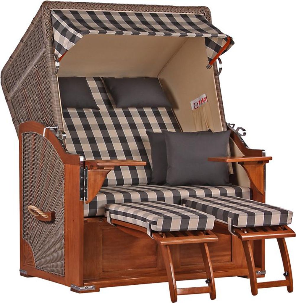 Strandkorb Seeblick aus Mahagoni & PE-Rundgeflecht Grey Volllieger