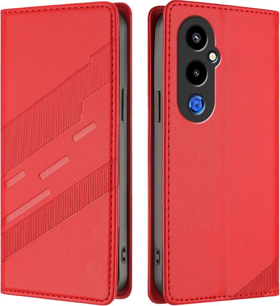 Hülle für Tecno Pova 4 Pro, Kunstleder Brieftaschen Handyhülle mit Kartenfach und Standfunktion Rot