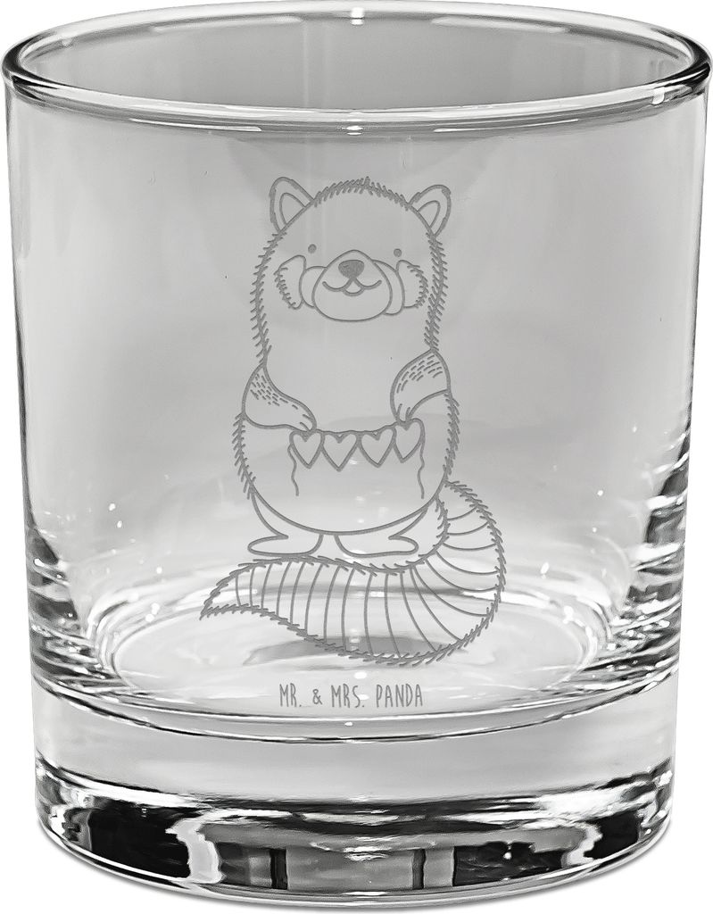 Mr. & Mrs. Panda Whiskeyglas Roter Panda - Transparent - Geschenk, Rocks Glas, Tumbler, Herz, Liebling, Gravur Whiskyglas, Lieblingsmensch, Liebe, ...