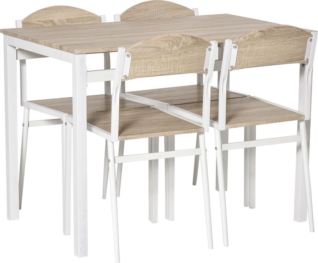 Essgruppe 5-teilig Esstisch Set mit Holzmaserung MDF und Metall in Grau und Weiß, 1 Tisch und 4 Stühle für modernes Esszimmer