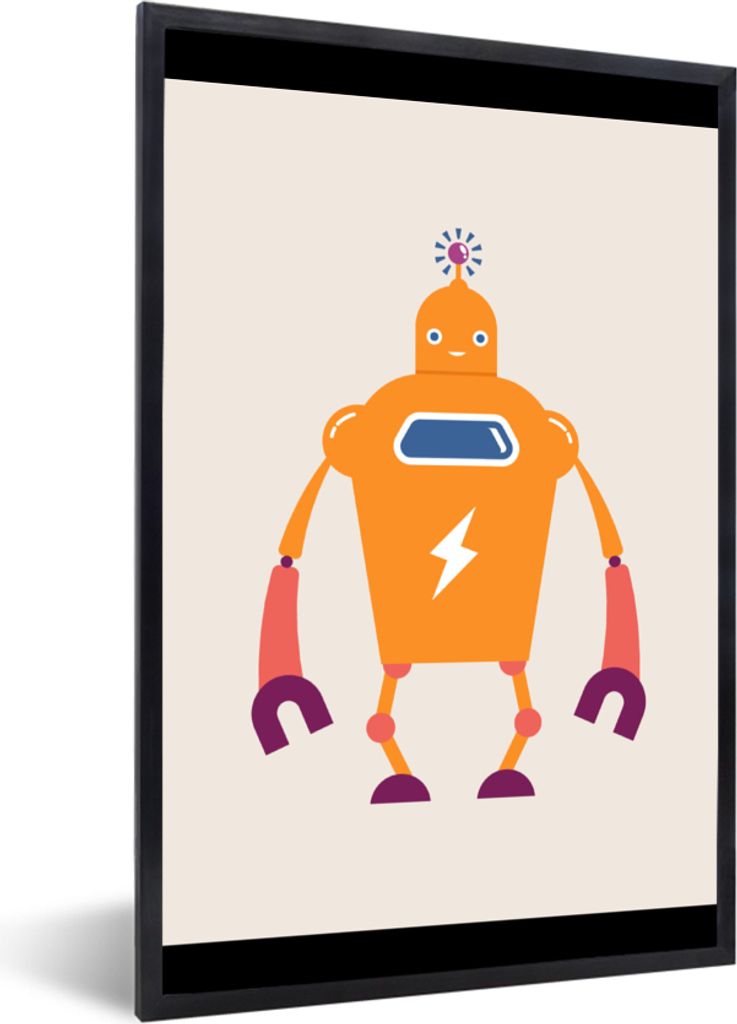 MuchoWow Gerahmtes Poster Roboter - Antenne - Orange - Blitzschlag - Junge - Kinder 30x40 cm - Poster mit Schwarzem Bilderrahmen Wandposter Rahme...