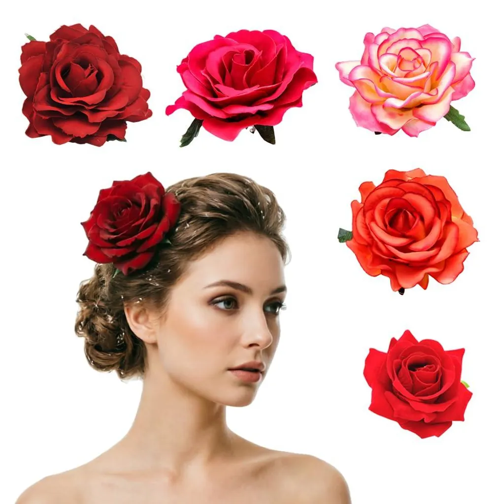 Barrettes fleurs multicolores lot de 5 épingles à cheveux roses élégantes