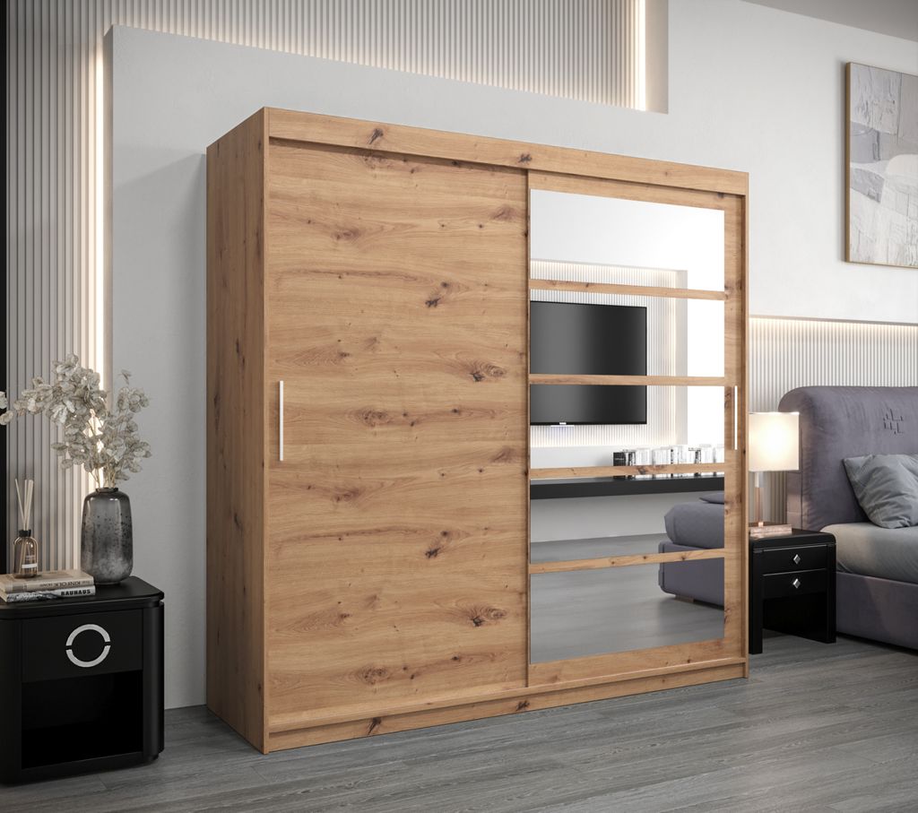 Kleiderschrank DENISA – Breite 200 cm, Eiche handgefertigt