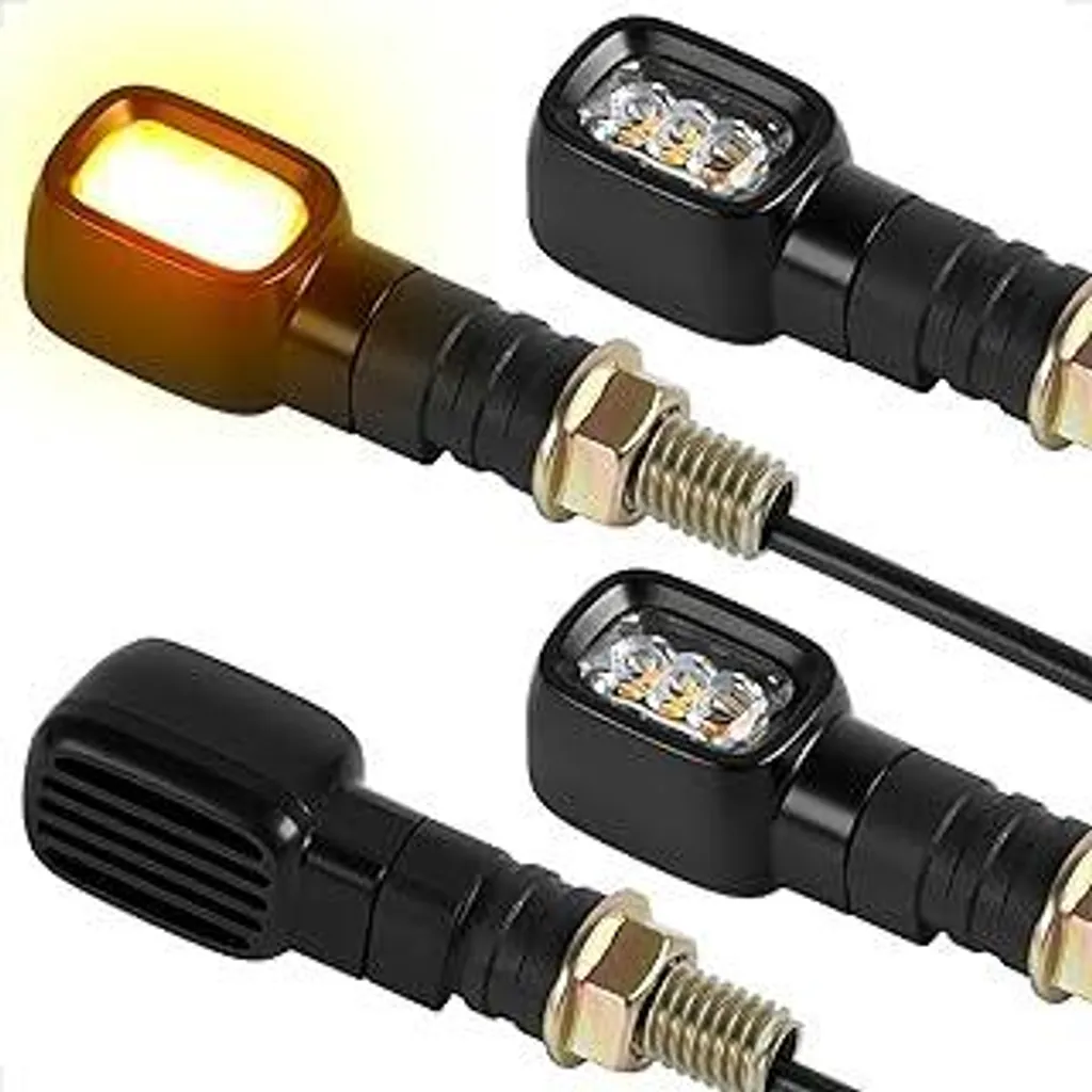 evermotor 12V Mini LED indicatori di direzione per moto, certificati E24 E, 4 pezzi 1,2W indicatori di direzione retrò per moto rettangolari, filettatura M10, per moto, biciclette elettriche, IP67 impermeabili