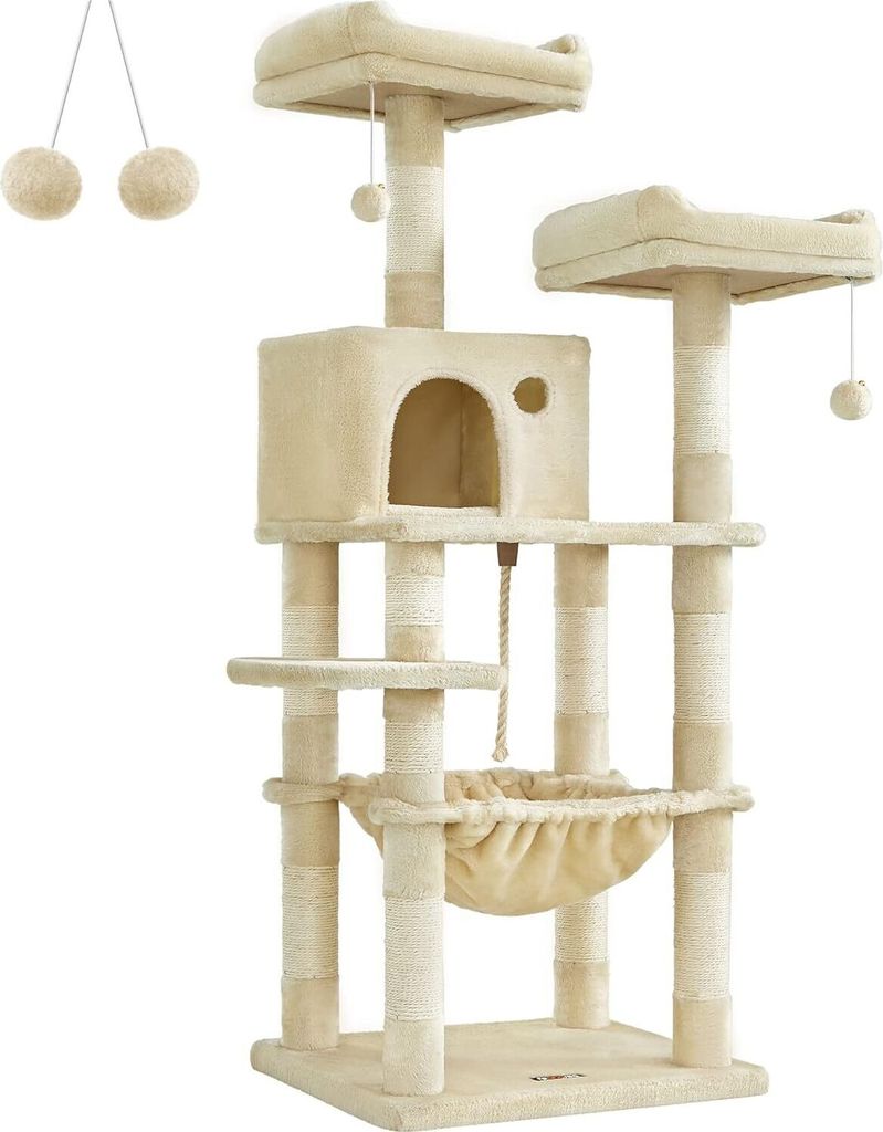 FEANDREA Kratzbaum, Kratzbaum 143 cm, 2 gemütliche Aussichtsplattformen, beige