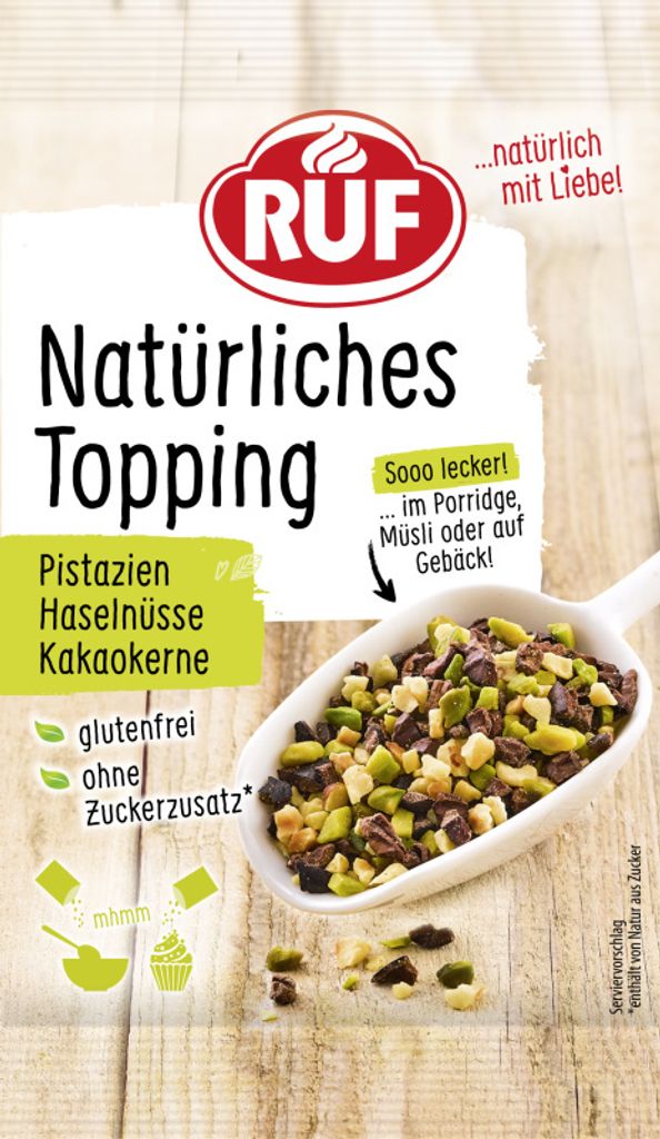 RUF Natürliches Topping Pistazien Haselnüsse Kakaokerne