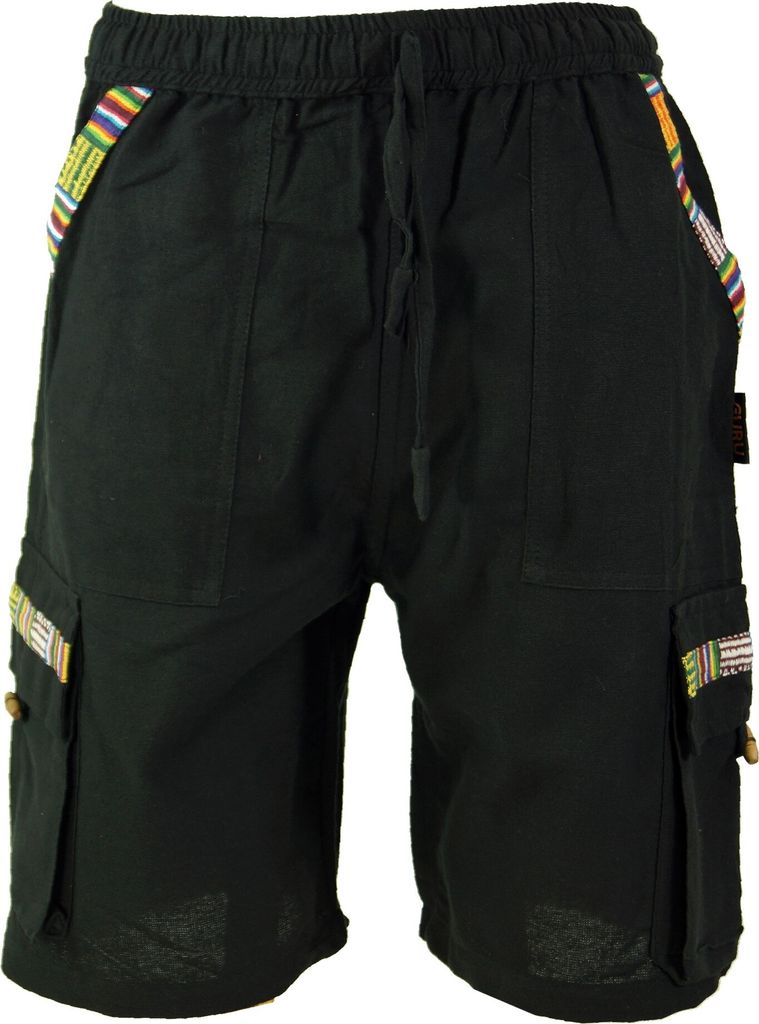 Guru-Shop Short Herren Ethno Yogashorts im Goastyle - schwarz schwarz S
