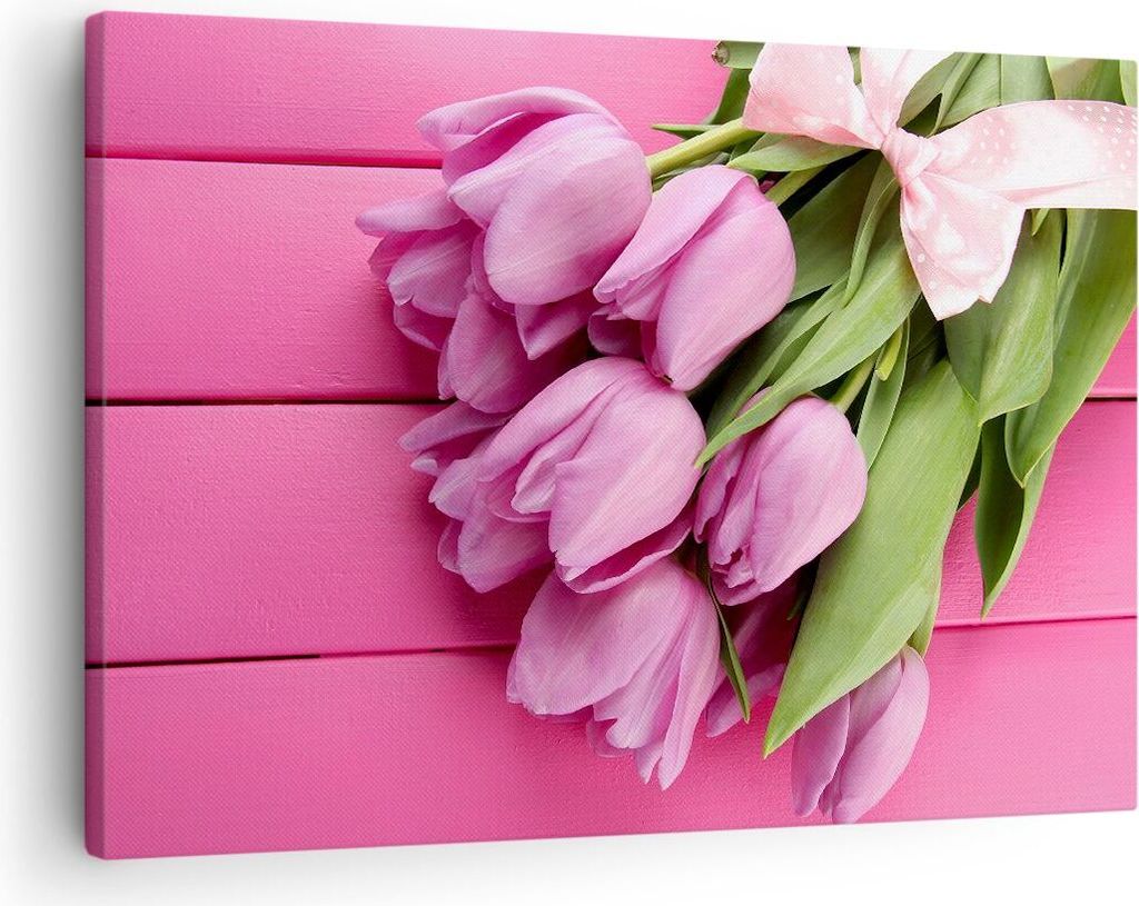 Bild auf Leinwand - Leinwandbild - Tulpen Blumenstrauß Garten - 70x50cm - Wand Bild - Wanddeko - Leinwanddruck - Bilder - Kunstdruck - Wanddekorat...
