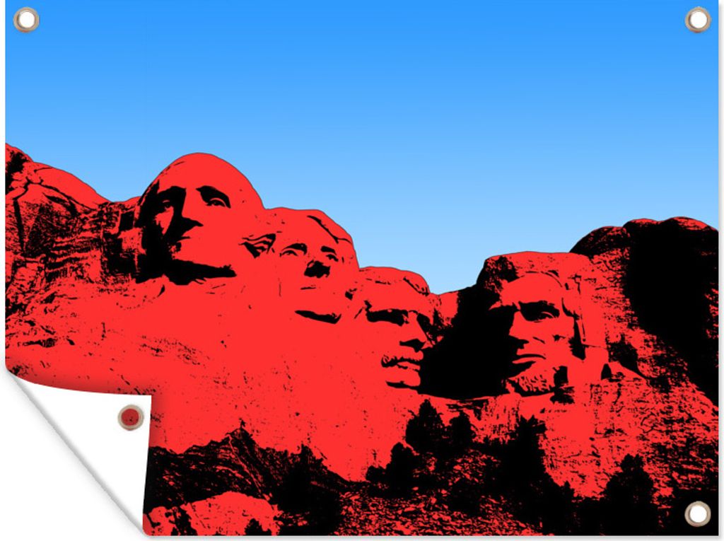 MuchoWow 40x30 cm Outdoor-Poster Gartendeko Sichtschutz Garten Poster für den Garten Illustration des Mount Rushmore in Rot