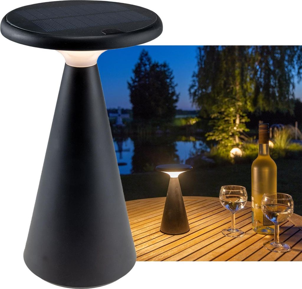 LED Solar-Tischleuchte 'Foco Sol' 2700K, IP44, dimmbar, 20cm, matt schwarz